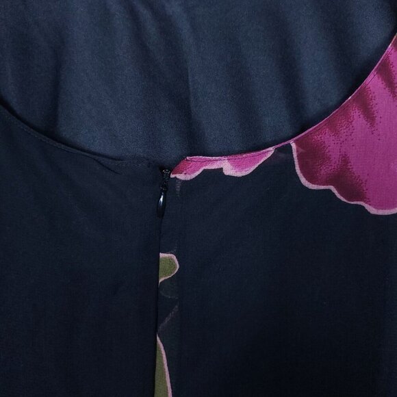 Eva Blue Dress Women 28 Black Floral Chiffon Beaded Asymmetrical Y2K Vintage NWT - Picture 11 of 14